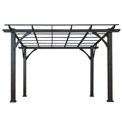 10' x 12' Patio Pergola, Weather-Resistant Cedar Wood Pergola with Ground Stakes, Wood Grape Gazebo for Climbing Plant Support, Garden, Patio, Backyard, Deck, Brown