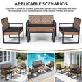 Segmart 4 Piece Patio Conversation Set, PE Rattan Patio Furniture Set with Coffee Table, All-Weather Outdoor Sofa Set with Cushion for Porch, Backyard, Balcony - Light Brown