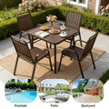 5 Piece Outdoor Dining Set, Patio Furniture Set with 4 Armrest Chairs and Steel Slat Table, All-Weather Conversation Set for Patio, Backyard, Deck, Poolside - Brown