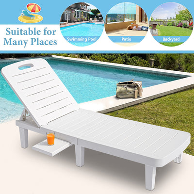 Pool Lounge Chairs Set of 2, Patio Chaise Lounge Chairs Outdoor Furniture Set for 2 with Adjustable Back and Retractable Tray, All-Weather Plastic Reclining Lounge Chair LLL1713
