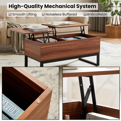 Wood Lift Top Coffee Table with Hidden Compartment, 3 in 1 Multi-Function Lift Tabletop with Storage, Modern Style Dining Table for Living Room and Office, 41-inch, Rustic Oak