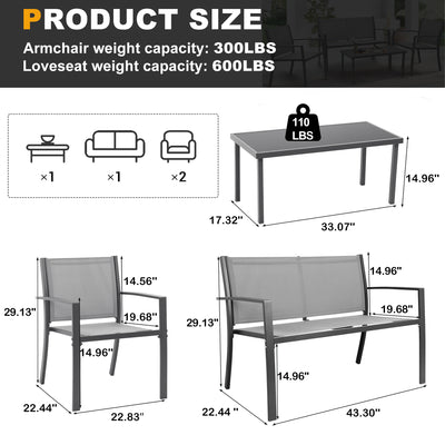 Segmart Patio Furniture Set, Outdoor Textilene Conversation Set w/Anti-rust Frame, Porch Sectional Loveseat Table and High Backrest Armchairs, Max 600LBS