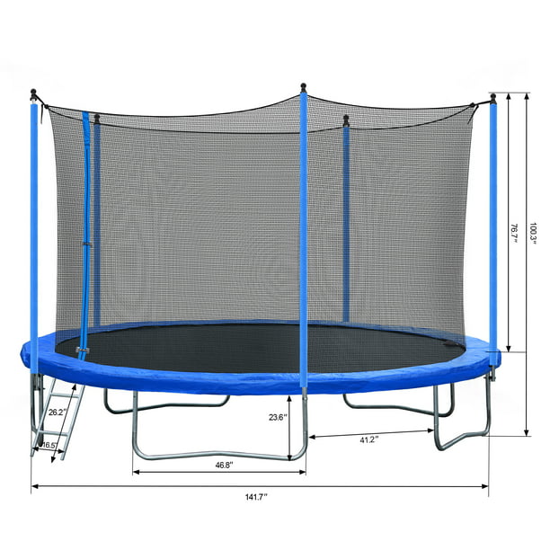 Outdoor Trampoline for Kids, New Upgraded 12' Outdoor Trampoline with Safety Enclosure Net and Ladder, Heavy-Duty Round Trampoline for Indoor or Outdoor Backyard, L