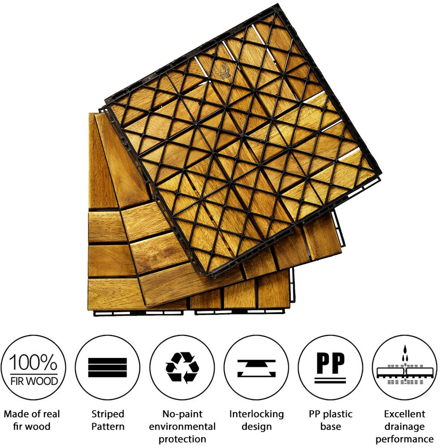 Segmart Deck Tiles, 12"x12" (10 Pack) Patio Pavers Solid Wood Outdoor Flooring Interlocking Patio Tiles, Checker Pattern Decking, Waterproof Balcony Flooring, Natural Color, SS2016