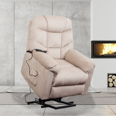 Recliner Chair with Remote Control, Single Lounger Chair Padded Seat Fabric, Modern Sofa Recliner Lounger, Power Lift Recliner Chair Recliner Seat Club Chair for Living Room, 330lbs, Beige, S12575