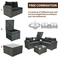 Outdoor Patio Conversation Set, 4 PCS All-Weather PE Rattan Sectional Cushioned Sofa with Table and Storage Box, Manual-Woven Wicker Couch Chair Set, Outdoor Patio Deck Garden Bistro Set, B864