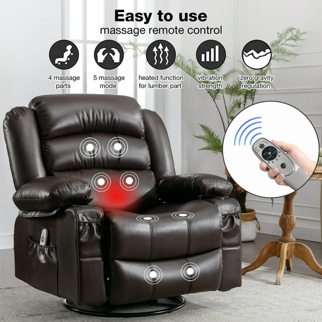 Large Power Swivel Recliner Chair with Massage and Heat, Ergonomic