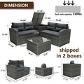 Outdoor Patio Conversation Set, 4 PCS All-Weather PE Rattan Sectional Cushioned Sofa with Table and Storage Box, Manual-Woven Wicker Couch Chair Set, Outdoor Patio Deck Garden Bistro Set, B864