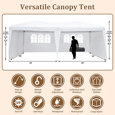 10' x 20' Outdoor Pop Up Wedding Party Tent, SEGMART Event Canopy Tent with 4 Removable Sidewalls for Camping Patio Picnic, Folding Instant Tent Gazebo with Serving Windows, Carry Bag, White