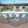 Outdoor Patio Chairs & Seating Sets Furniture for Outdoor Patio, 4-Piece Wicker Conversation Set w/L-Seats Sofa, R-Seats Sofa, Cushion box, Tempered Glass Dining Table, Padded Cushions, S9136
