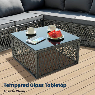 Patio Outdoor Furniture Sets, 7 Pieces All-Weather Rattan Sectional Sofa with Tea Table, Cushions & Pillow, PE Rattan Wicker Sofa Couch Conversation Set for Garden Backyard Poolside, B04