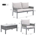 SEGMART 4-Piece Outdoor Patio Furniture Set, Patio Metal Conversation Set with Tempered Glass Table, All-Weather Woven Rope Deep Seating Sofa Set with Thick Cushion for Porch Backyard Balcony
