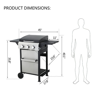 2 in 1 Propane Gas Grill and Griddle Combo, 3 Burner Griddle Grill Combo with Folding Side Tables & Hanging Basket, 36,900BTU Stainless Steel Propane Grill for Outdoor Cooking