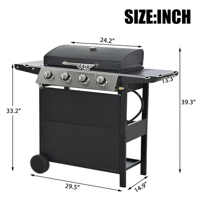 SEGMART 4 Burner BBQ Propane Gas Grill, Stainless Steel 34,200 BTU Patio Garden Barbecue Grill with Two Foldable Shelves & Thermometer, Perfect for Camping, Outdoor Cooking