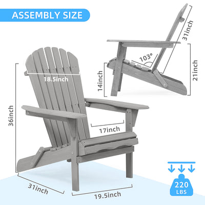 SEGMART Folding Wooden Adirondack Chair, Wooden Patio Chairs Set of 2 , Garden Chaise Chair, Seashell Slat Curved Back, Widen Seat Armrest for Garden, Lawn, Backyard