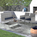 Outdoor Patio Furniture Set, Segmart 4 Pieces Rattan Conversation Set Cushioned Sofa & Charis, Deck Garden Poolside Furniture Table Set for 4, Gray