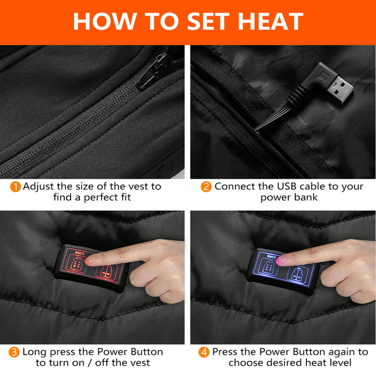 Heated Vest Size Adjustable, Rechargeable USB Heating Vest for Men Women, Lightweight Warm Vest 11 Heating Panels for Hunting Camping Hiking, Battery Not Included