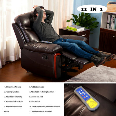 Massage Heated Massage Recliner Chair with 8 Vibration Motors, Remote Control, SEGMART Personal PU Leather Recliner Chair Modern Recliner Sofa Lounge, Recliner Seat Club Chair, 330lbs, S278