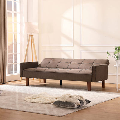 Square Arm Sleeper, Plush Futon Couches Furniture for Living Room, Upholstery Loveseats Recliner Sofa with, Convertible Sofa with 5 Legs, Adjustable Back Twin Size Sofa, Brown, SS388