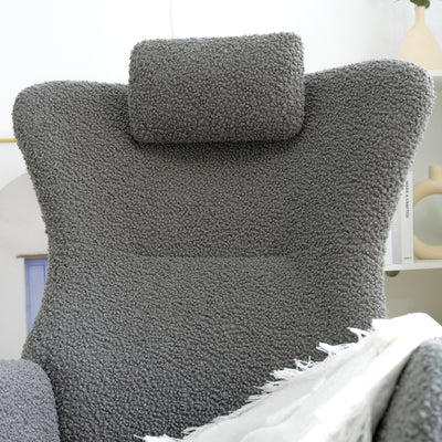 Nursery Rocking Chair, Modern Teddy Fabric Glider Chair for Mom and Baby, Accent Upholstered Rocker Glider Chair with High Backrest for Nursery Bedroom Living Room, Gray