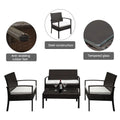 4 Piece Wicker Patio Conversation Furniture Set, Outdoor Rattan Chair and Table Set, Sectional Chair Set with Tea Table & Cushions, Bistro Set for Patio Backyard Porch Garden Poolside Balcony