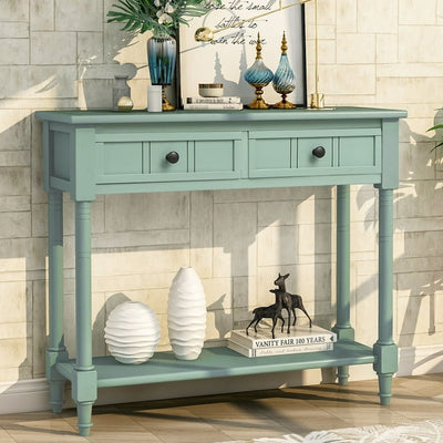 Entryway Table with Storage, SEGMART Console Table with Drawers, Solid Wood Entryway Table with Shelf, Modern Entry Table Console Table for Living Room Entryway Hallway Foyer, Retro Blue, H1005