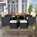 9 Piece Patio Furniture Dining Set, Outdoor Rattan Wicker Patio Dining Table Set, All-Weather Conversation Set, Cushioned Sectional Chair Set with Ottoman & Table for Deck Garden Patio Balcony