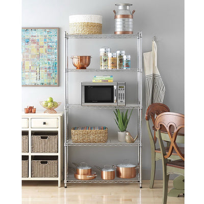 5 Tier Black Epoxy Steel Wire Shelving Unit and Storage Racks, Metal Shelves for Garage Metal Storage Shelving, Kitchen Rack 35.43" x 13.78" x 70.87", Chrome, S10127