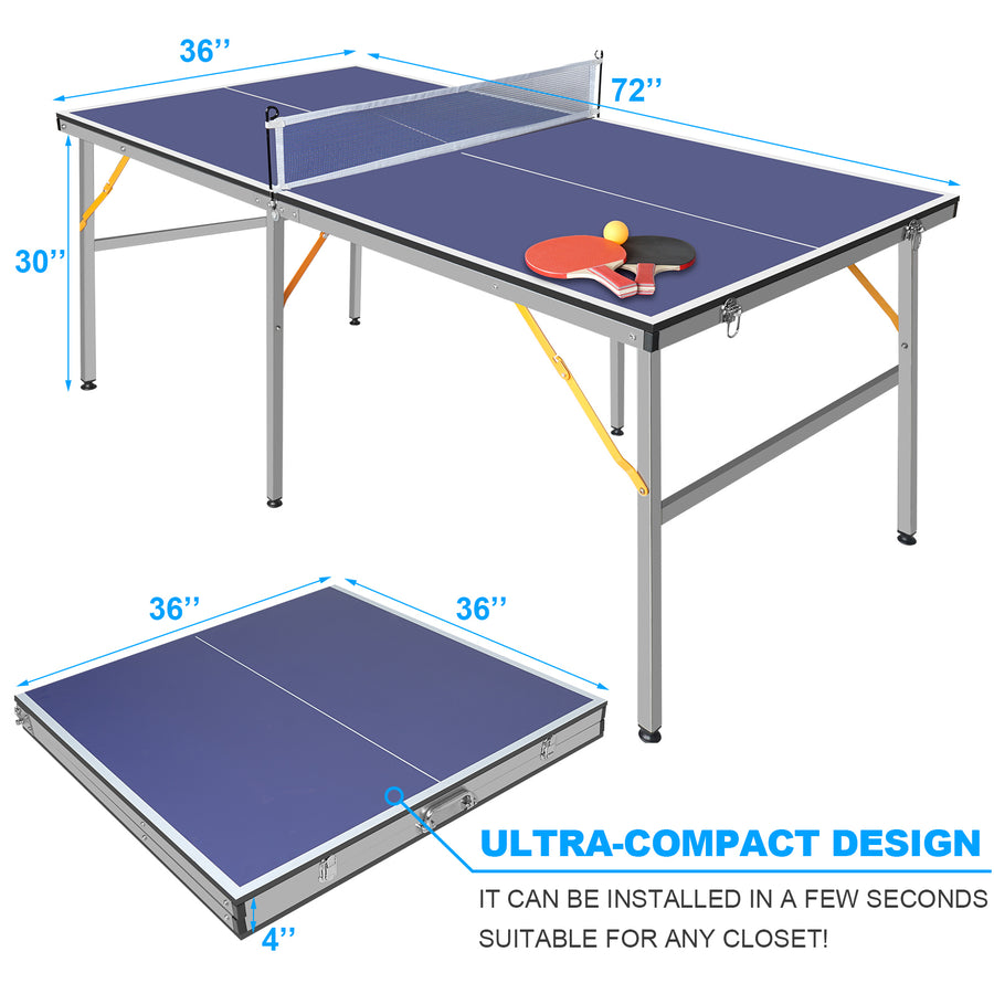 6ft Mid-Size Table Tennis Table Foldable, Portable Ping Pong Table Set –  SEGMART