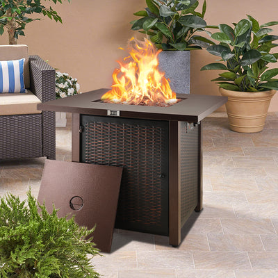 Square Propane Fire Pit for Outside Garden Backyard Deck Patio, Bronze, LLL4008