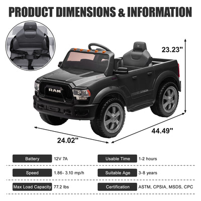 Licensed Toyota Tacoma Electric Ride on Vehicle for Kids, 12V Powered Ride on Car Toys with Remote Control, LED Lights, MP3 Player, Black