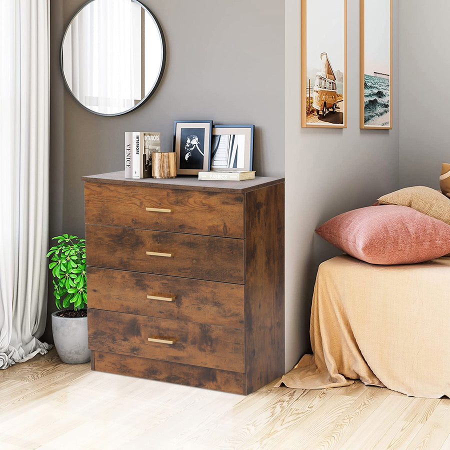 4-Drawer Wood Chest of Drawers for Bedroom, Fashion Elegant Chest of Drawers w/Metal Handles, Durable MDF Wood Chest Cabinet for Closet to Storing Clothes Office, Brown, S7891
