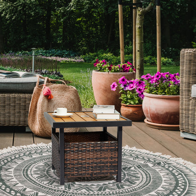 SEGMART Wicker Side Table with Umbrella Hole, PE Rattan Outdoor End Table, All Weather Resistant Patio Bistro Table for Outdoor, Patio, Garden, Backyard