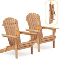SEGMART Folding Wooden Adirondack Chair, Wooden Patio Chairs Set of 2 , Garden Chaise Chair, Seashell Slat Curved Back, Widen Seat Armrest for Garden, Lawn, Backyard