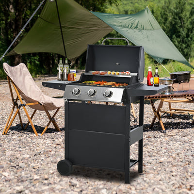 SEGMART 4 Burner BBQ Propane Gas Grill, Stainless Steel 34,200 BTU Patio Garden Barbecue Grill with Two Foldable Shelves & Thermometer, Perfect for Camping, Outdoor Cooking