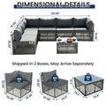 Patio Outdoor Furniture Sets, 7 Pieces All-Weather Rattan Sectional Sofa with Tea Table, Cushions & Pillow, PE Rattan Wicker Sofa Couch Conversation Set for Garden Backyard Poolside, B04