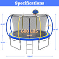 10 FT Trampoline for Kids with Basketball Hoop, SEGMART Upgraded Kids Outdoor Trampoline with Enclosure Net and Ladder, Heavy Duty Round Recreational Trampoline for Indoor Outdoor Backyard