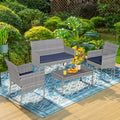 Outdoor Patio Furniture Set, Segmart 4 Pieces Rattan Conversation Set Cushioned Sofa & Charis, Deck Garden Poolside Furniture Table Set for 4, Gray