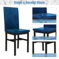 5Pcs Dining Set, Kitchen Table with 4 Piece Chairs, Dinette Set Faux Marble Rectangular Breakfast Table with Metal Legs & Black Finish Frame, for an Apartment Breakfast, Blue, SS1305
