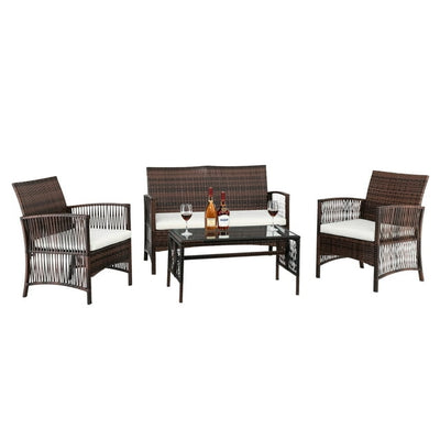 Outdoor Patio Sectional Sofa Set, 4 Piece Patio Furniture Set with 2 Chairs, 2 Footstools, 1 Coffee Table, All-Weather PE Rattan Outdoor Conversation Set for Backyard, Porch, Garden