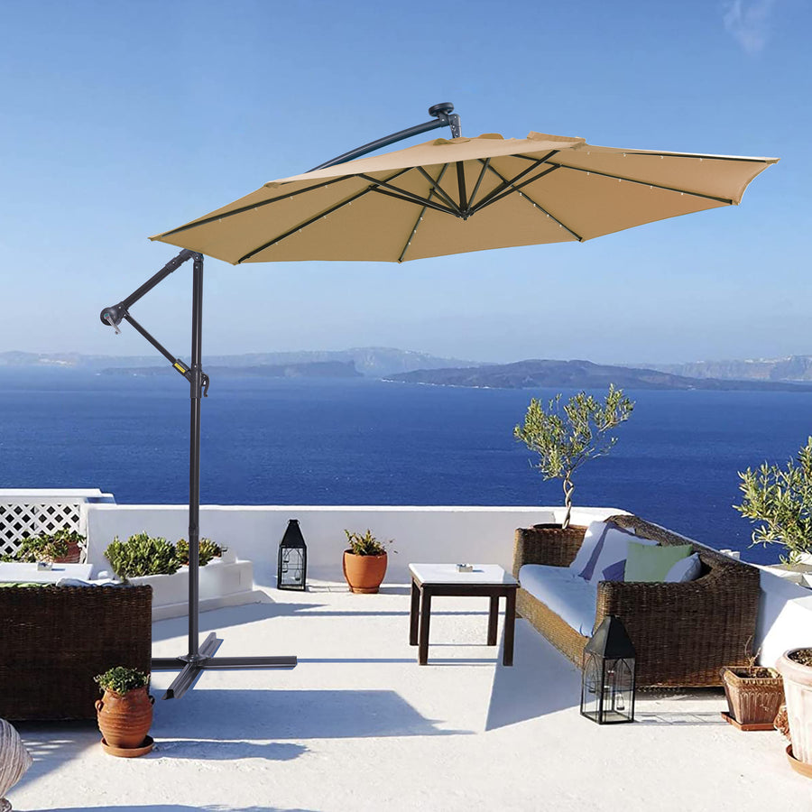 Patio Umbrella with Led Lights, 10FT Solar LED Offset Outdoor Umbrella – SEGMART Patio Umbrella with Led Lights, 10FT Solar LED Offset Outdoor Umbrella – SEGMART