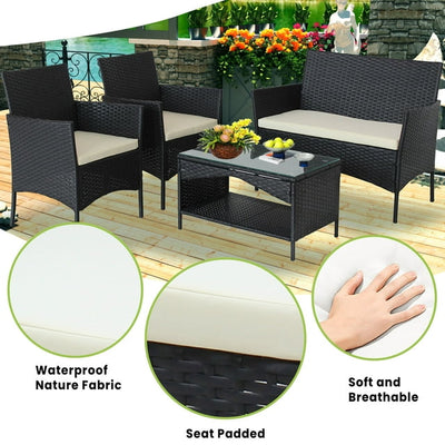 SEGMART 4 PCS Outdoor Wicker Patio Conversation Set with Soft Cushions & Tempered Glass Coffee Table, Patio Furniture Set Rattan Sofas Set for Garden, Poolside, and Balcony