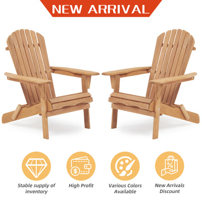 Adirondack Chair Set of 2, Outdoor Folding Wood Patio Lounge Chair for Deck/Garden/Backyard/Pool/Beach, 220lbs Weight Capacity, Light Brown