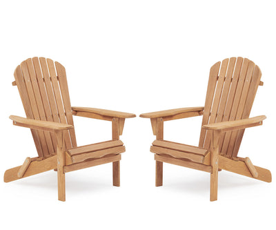 Adirondack Chair Set of 2, Outdoor Folding Wood Patio Lounge Chair for Deck/Garden/Backyard/Pool/Beach, 220lbs Weight Capacity, Light Brown