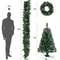 SEGMART Pre-lit Christmas Tree Set, 4 Pieces Artificial Christmas Home Decor with Lights and Pine Cone, 2 Christmas Tree, Christmas Garland and Pine Wreath, Green, S9963