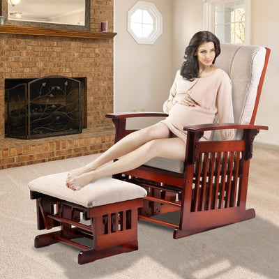 Segmart Glider Rocker and Ottoman Set, Retro Caramel Finish with Beige Cushions, Smooth Rocking Motion Rustic Style Rocking Chair, Easy to Assemble, Solid Wood Base, SS01