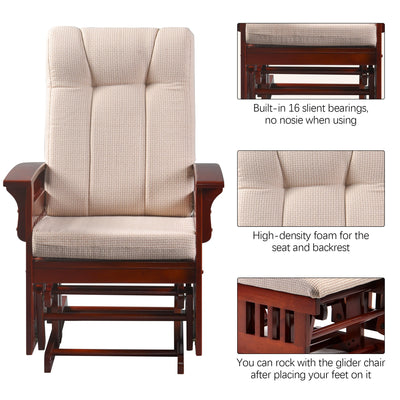 Segmart Glider Rocker and Ottoman Set, Retro Caramel Finish with Beige Cushions, Smooth Rocking Motion Rustic Style Rocking Chair, Easy to Assemble, Solid Wood Base, SS01