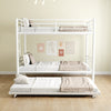 Bunkbed with Roll Out Trundle Bed Frame, Metal Bunk Bed Can Be Divided Into Two Twin Beds, Trundle Twin Bunk Bed with Ladders and Guardrails for Guest Room, Space Saving Bedroom Furniture, Silver, K10