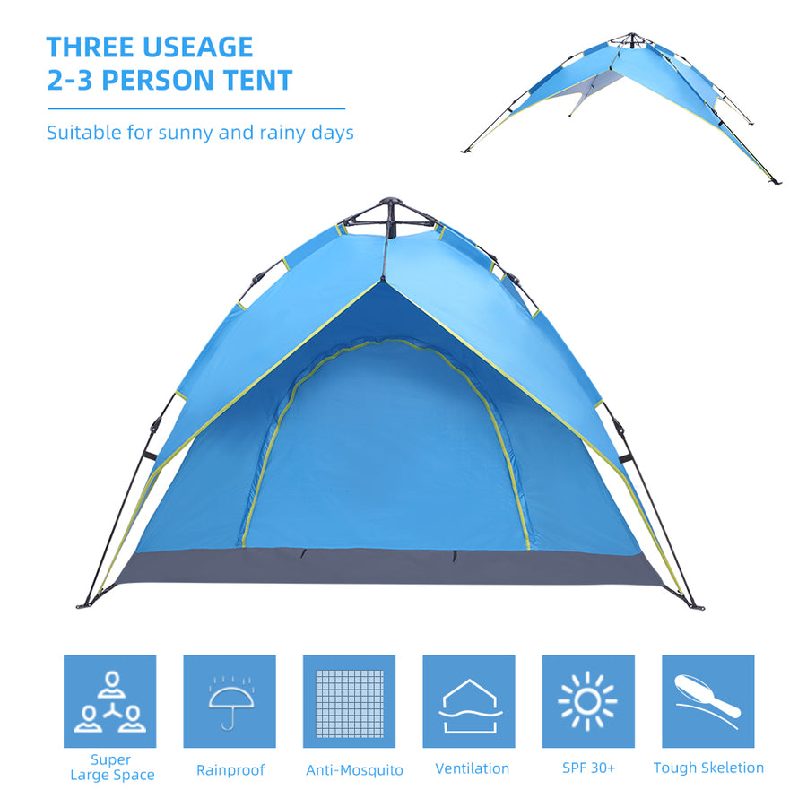 Segamrt Camping Tent for 2-3 Person, Portable Waterproof Camping Tents with Removable Rainfly and Carry Bag for Backpacking, Hiking or Beach, Easy Up, Blue