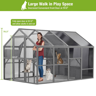 Cat House Outdoor Luxurious Cat Condo, Segmart Walk-in Weatherproof UV Proof Walk in Catio Enclosure Iguana Cage with Sunshine Board, Super Large Enter Door, Sleeping Houses, Bridges, Dark Grey